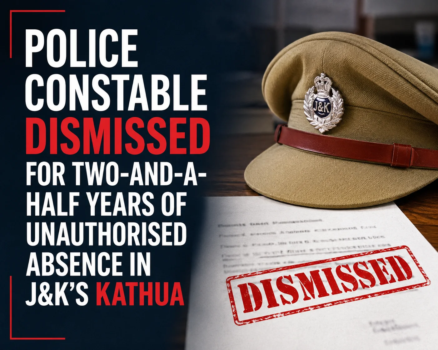 Police Constable Dismissed For Two-And-A-Half Years Of Unauthorised Absence In J&K’s Kathua