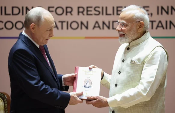 PM Modi Gifts Russian Translation Of Thirukkural To Putin During Bilateral Talks