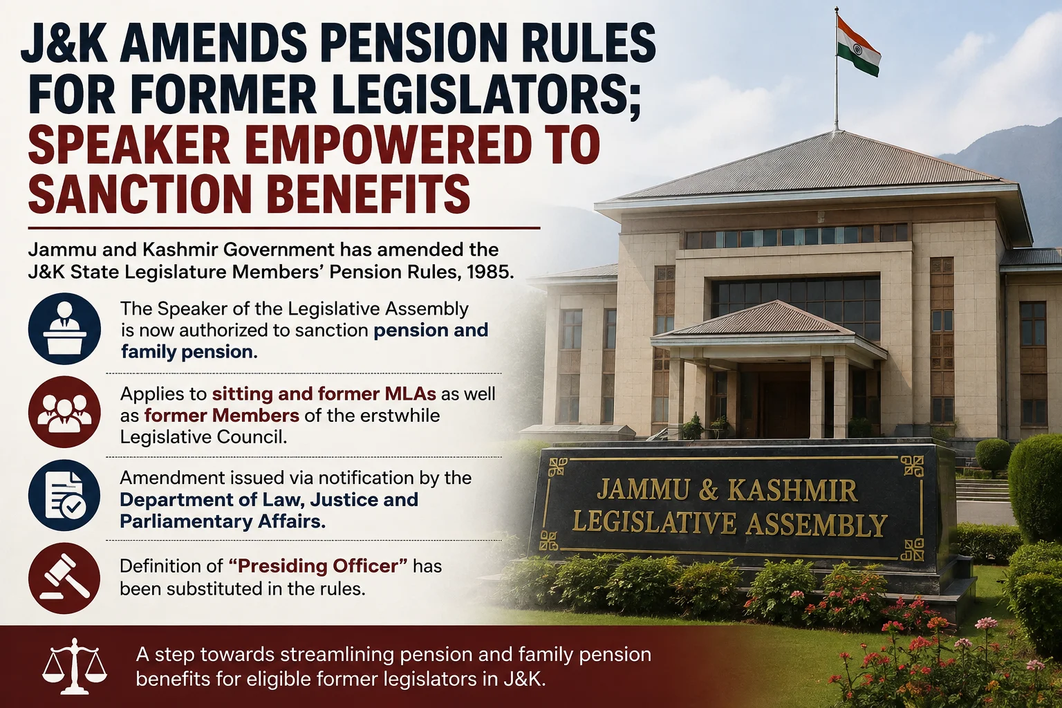 J&K Amends Pension Rules for Former Legislators; Speaker Empowered to Sanction Benefits