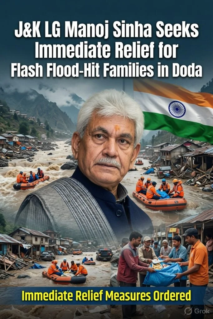 J&K LG Manoj Sinha Seeks Immediate Relief for Flash Flood-Hit Families in Doda