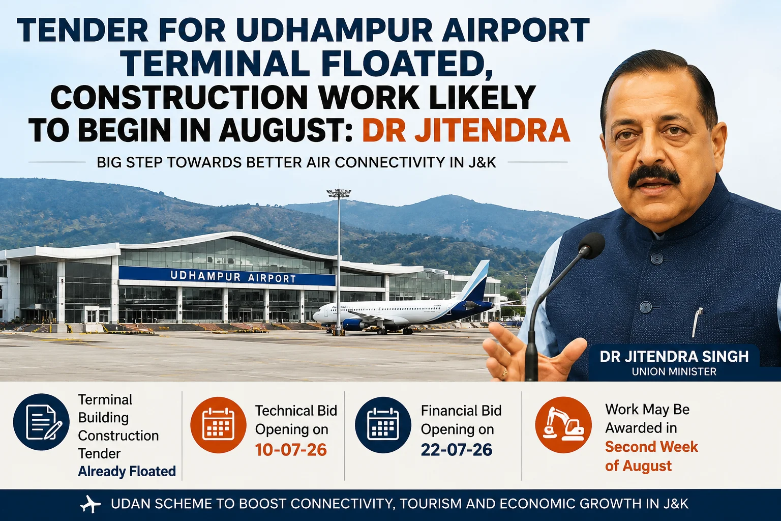 Tender for Udhampur Airport Terminal Floated, Construction Work Likely to Begin in August: Dr Jitendra