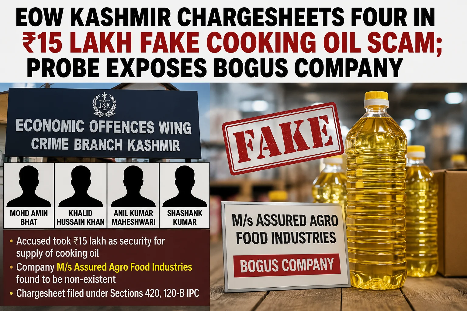 EOW Kashmir Chargesheets Four In ₹15 Lakh Fake Cooking Oil Scam; Probe Exposes Bogus Company