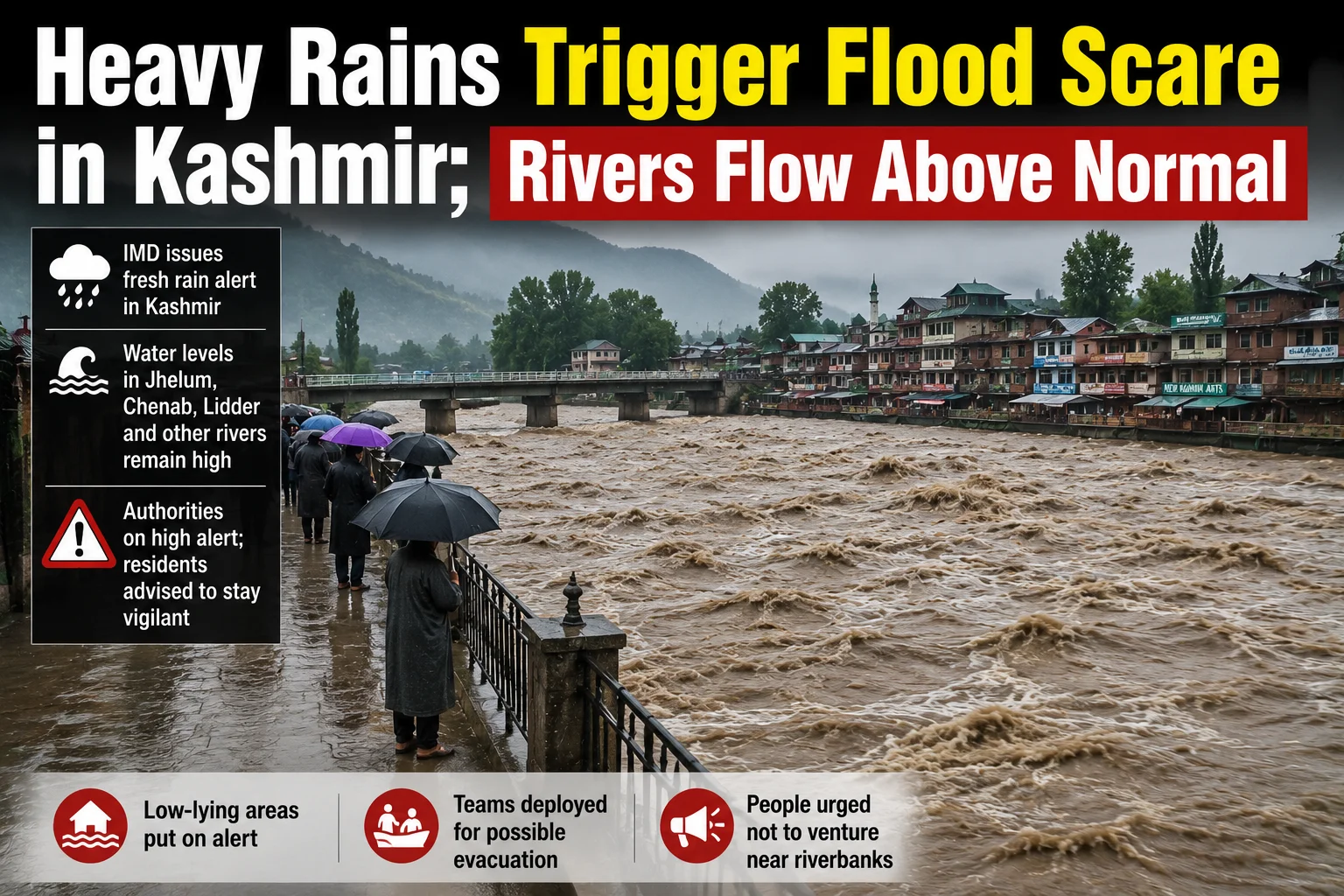 Heavy Rains Trigger Flood Scare in Kashmir; Rivers Flow Above Normal