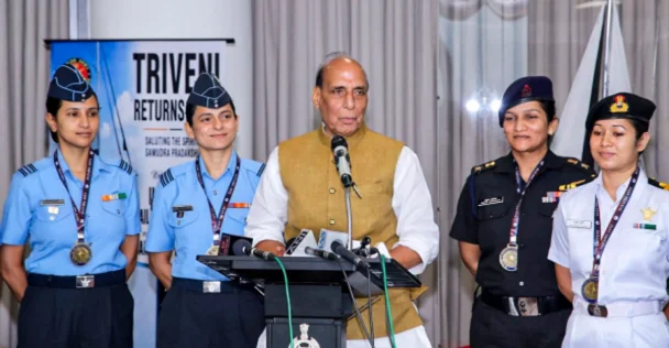 'Shattered stereotypes': Rajnath hails 9 women officers after first-ever tri-service sailing feat